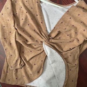 Brown Polka Dot Open Back Twist Sweater